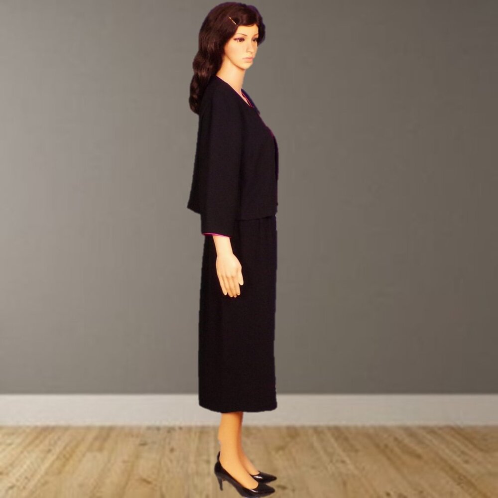 POSITIVE ATTITUDE/ANN GERLIN size 14 black/fuchsia 2-piece set jacket/skirt - Picture 3 of 11